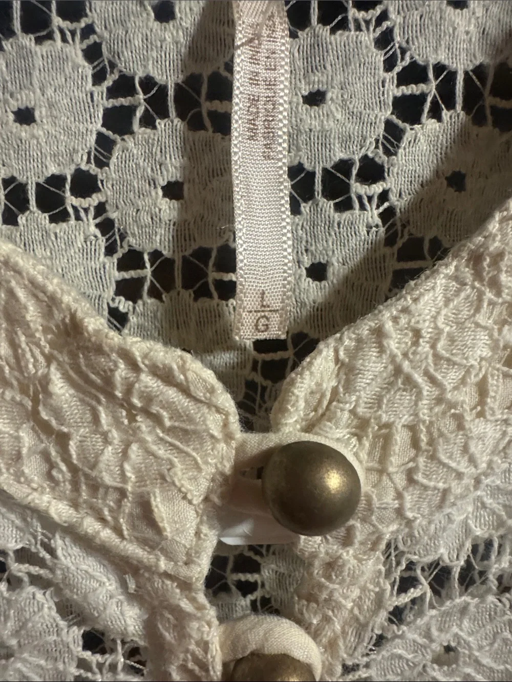 Free People Cream Lace Button-Front Long Sleeve Blouse